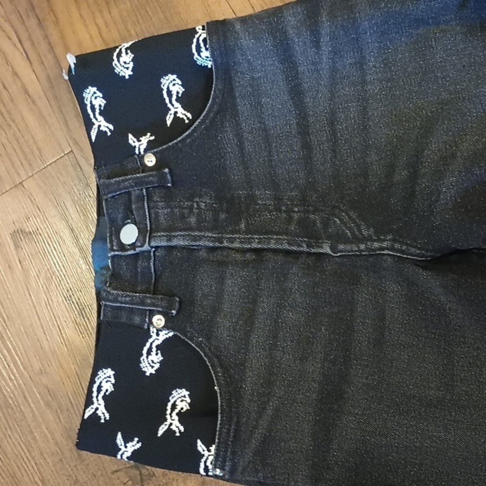 Lost Daze Black Stretchy High Waisted Bronco Detail Straight Leg Jeans A1 - Picture 3 of 10